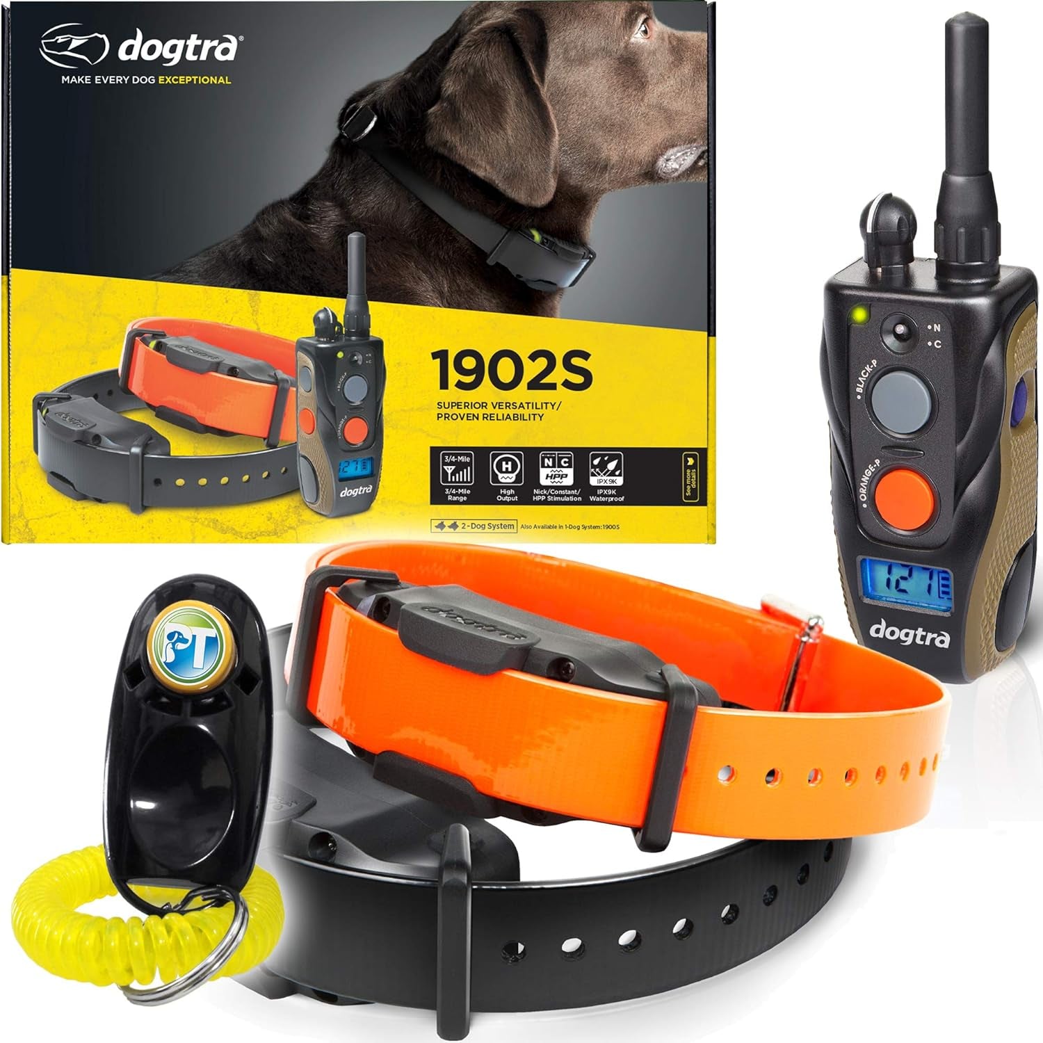 Dogtra 1900S E-Collar: Rechargeable, 3/4 Mile Range, Adjustable for Dogs