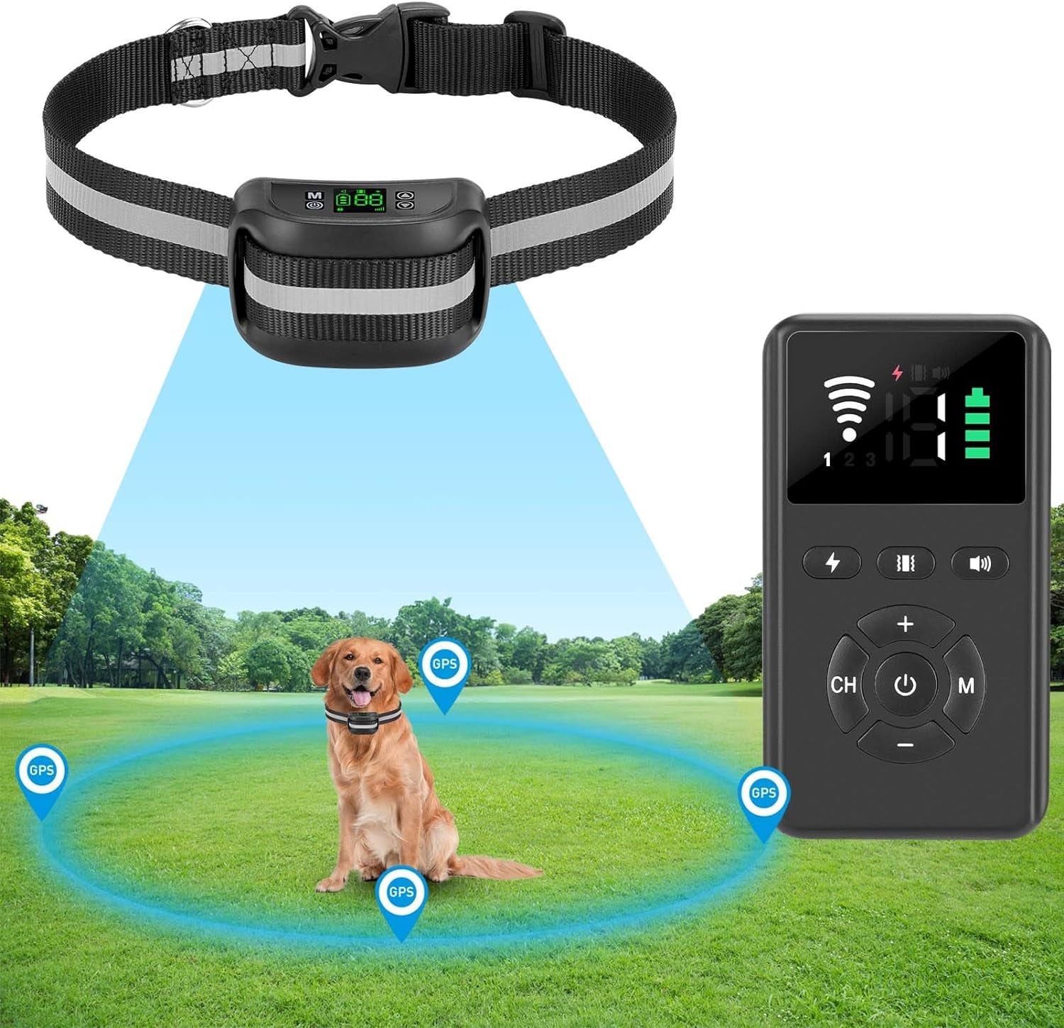 2-in-1 GPS Wireless Dog Fence & Remote Trainer, Waterproof Rechargeable Collar with Beep, Vibration & Shock