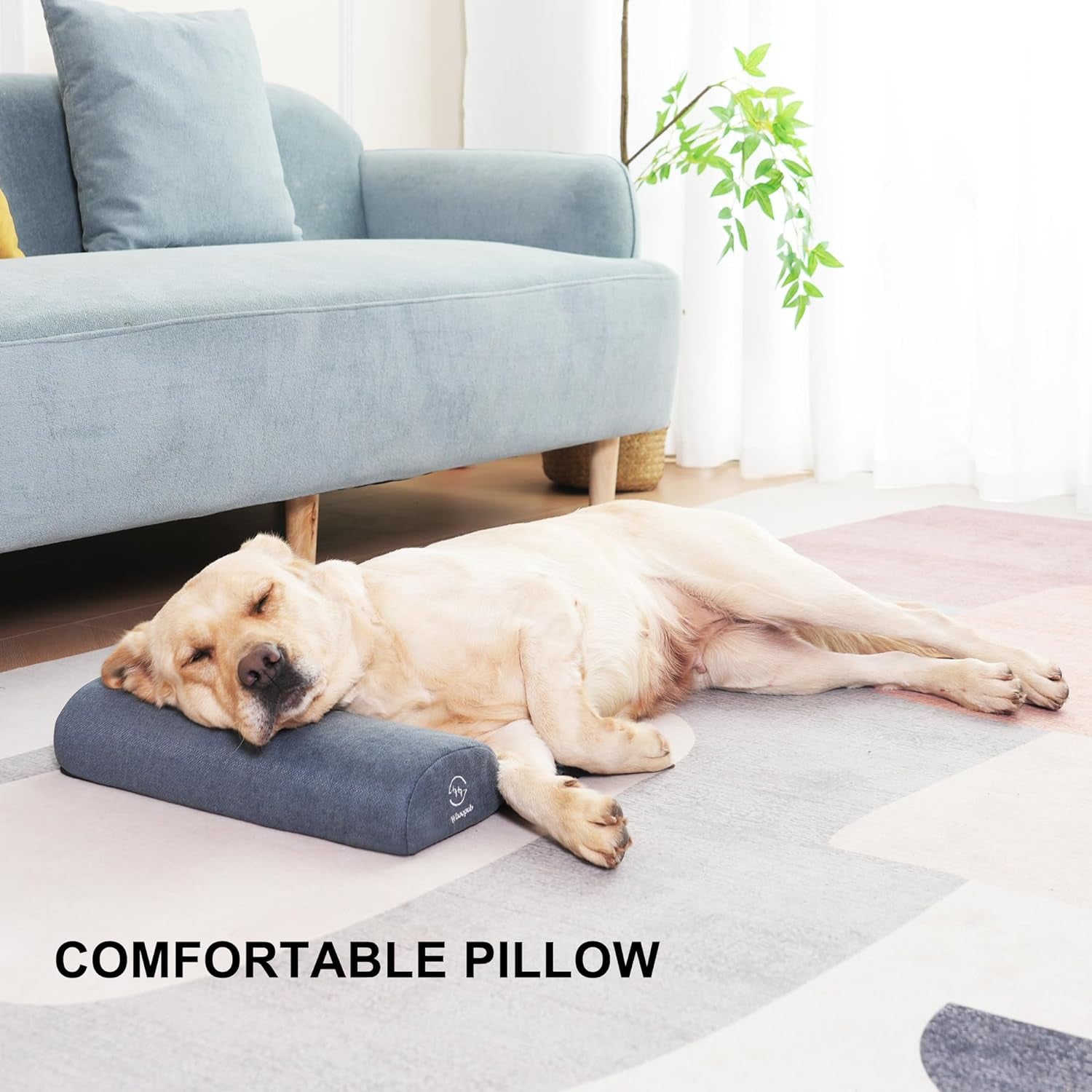 Large Dog Bolster Pillow/Headrest, High Resilience Foam for Cervical Neck Support, Machine Washable Cover