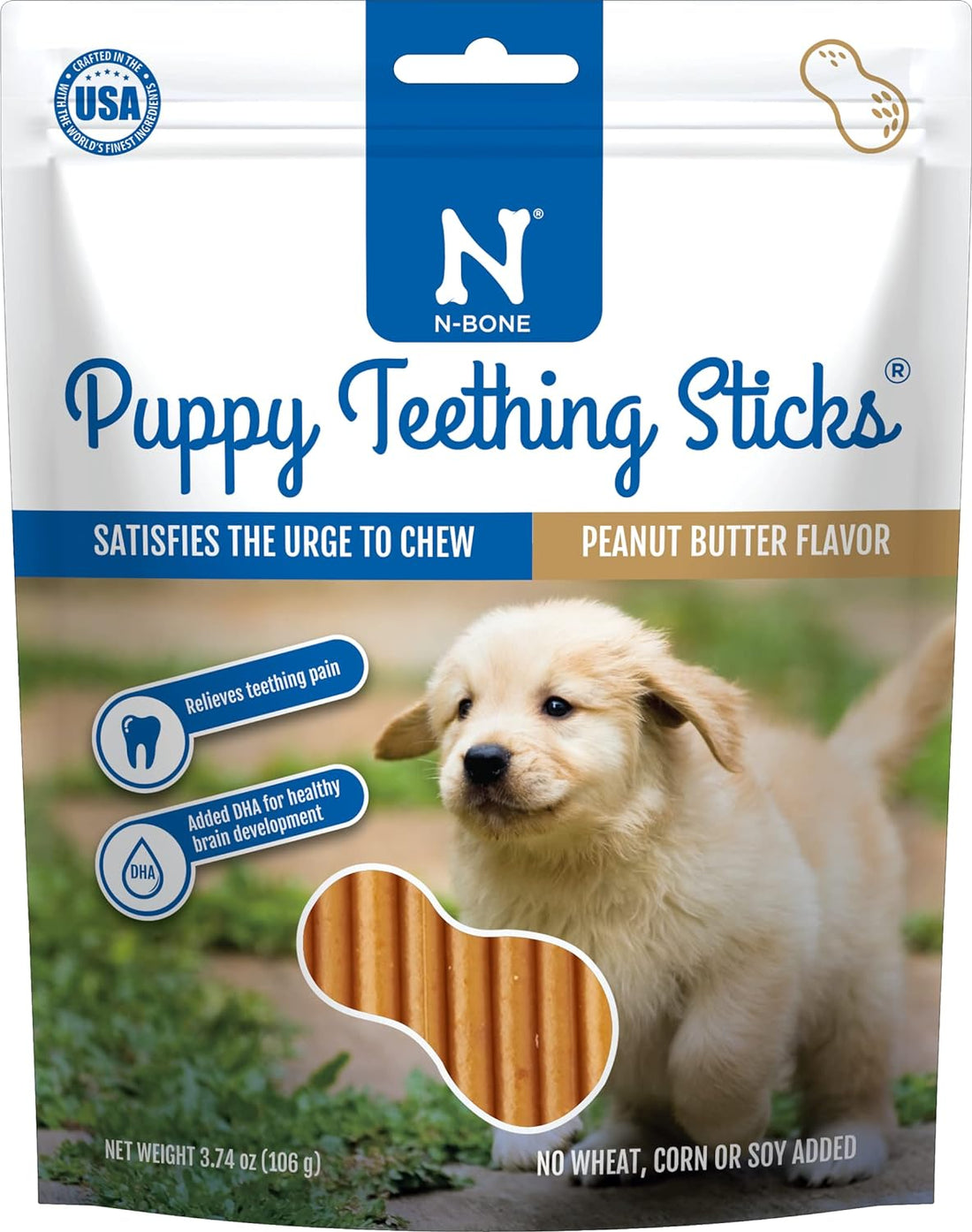 N-Bone Puppy Teething Sticks Peanut Butter Flavor, 3.74-Oz Bag