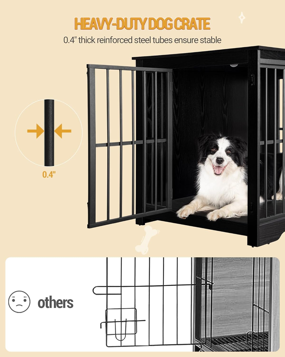 Dog Crate Furniture, 44.1" Double Door Dog Crate with Barn Door, Dog Kennel Indoor, End Side Table Wooden Dog Crate for Small Medium Large Dog, Anti-Chew Anti-Escape, Black