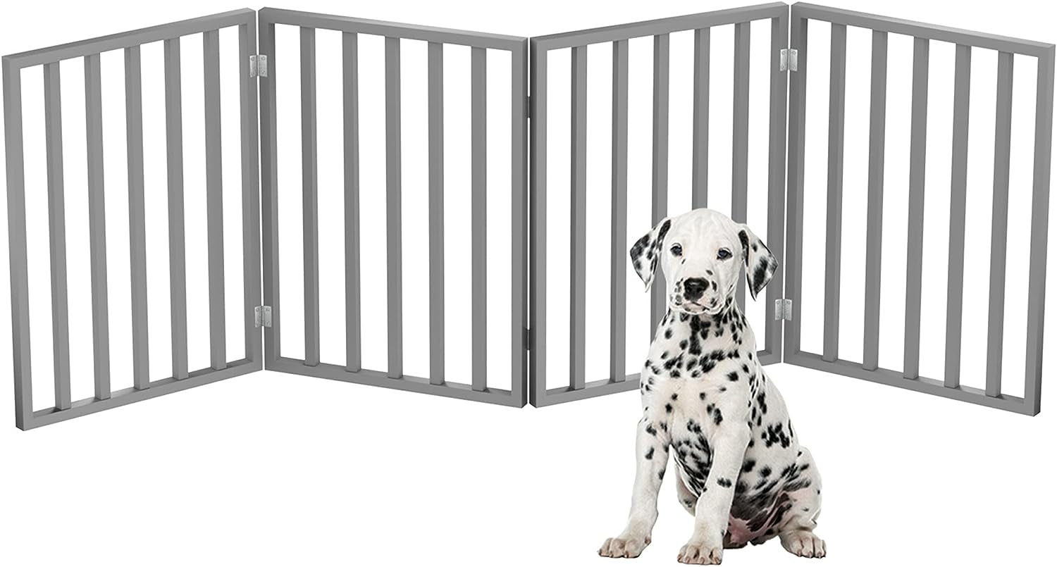 Multi-Panel Foldable Wood Dog Gate - Freestanding Indoor Pet Fence, Retractable Gate for Stairs & Doorways