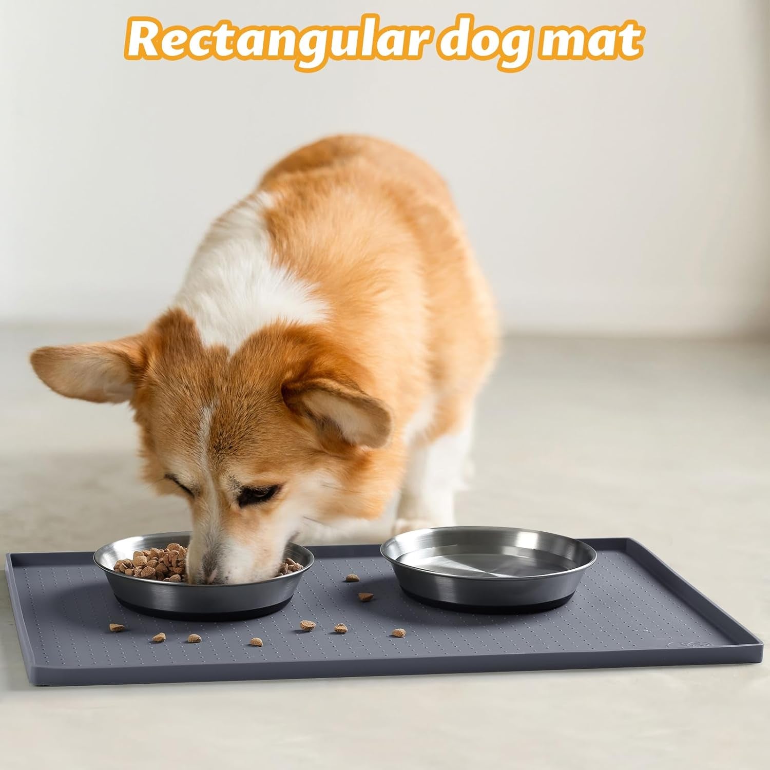 Hubulk Waterproof Silicone Dog Feeding Mat, Dishwasher Safe, Non-Slip, Grey, 19"x12"