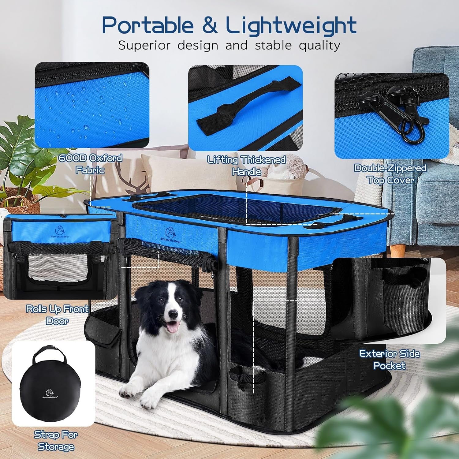 Foldable Dog Playpen with Water-Resistant Shade Cover - Portable Exercise Tent, Indoor/Outdoor Travel Crate