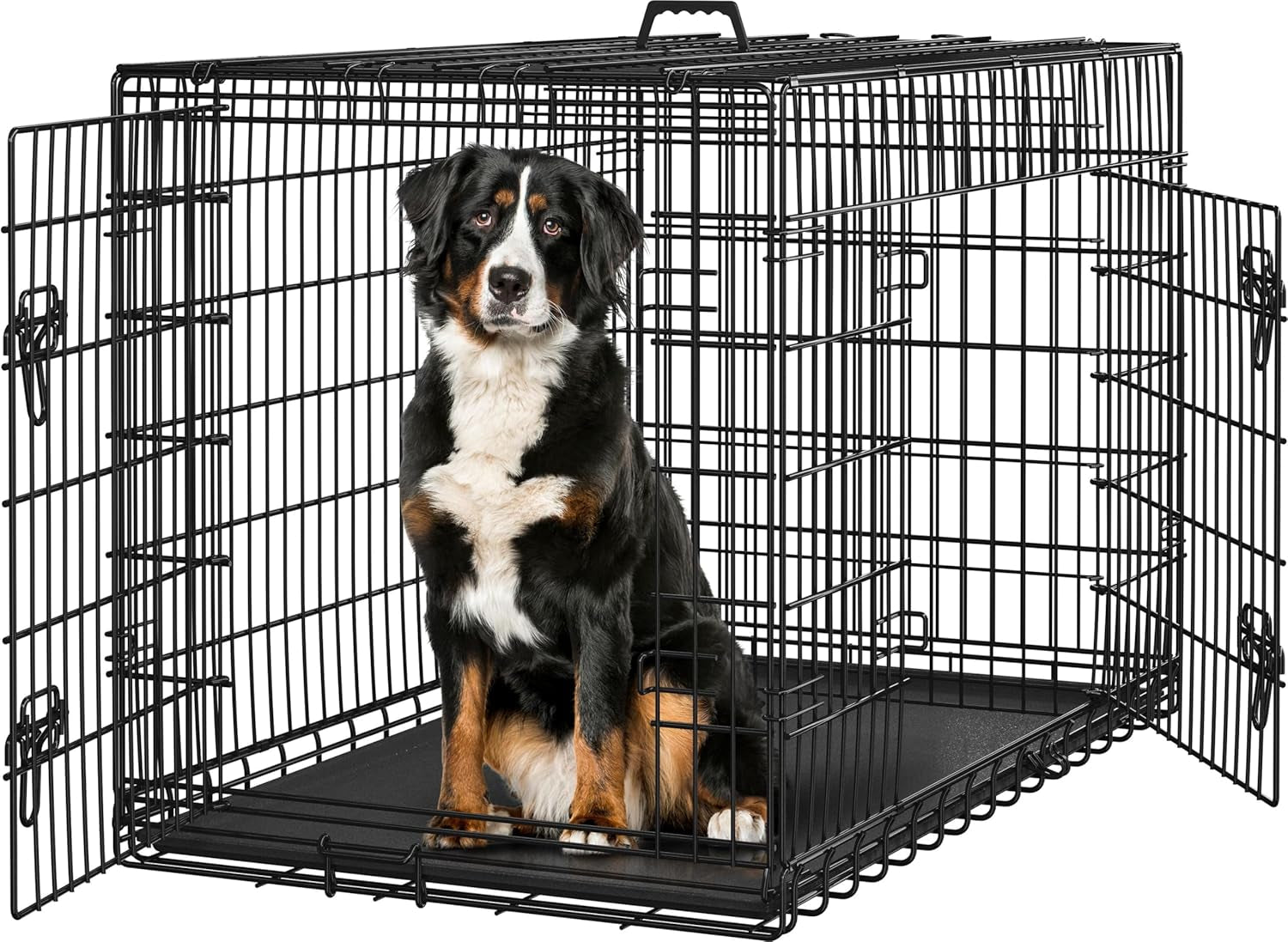 Yaheetech Double Door Collapsible Dog Crate - Portable Metal Crate with Divider and Removable Tray for Large Dogs