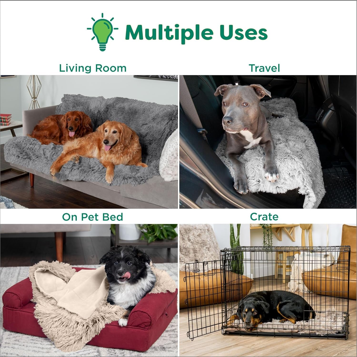 Waterproof Calming Dog Blanket – Plush Faux Fur & Velvet Furniture Protector, Washable, Extra Large Size for Dogs, Taupe