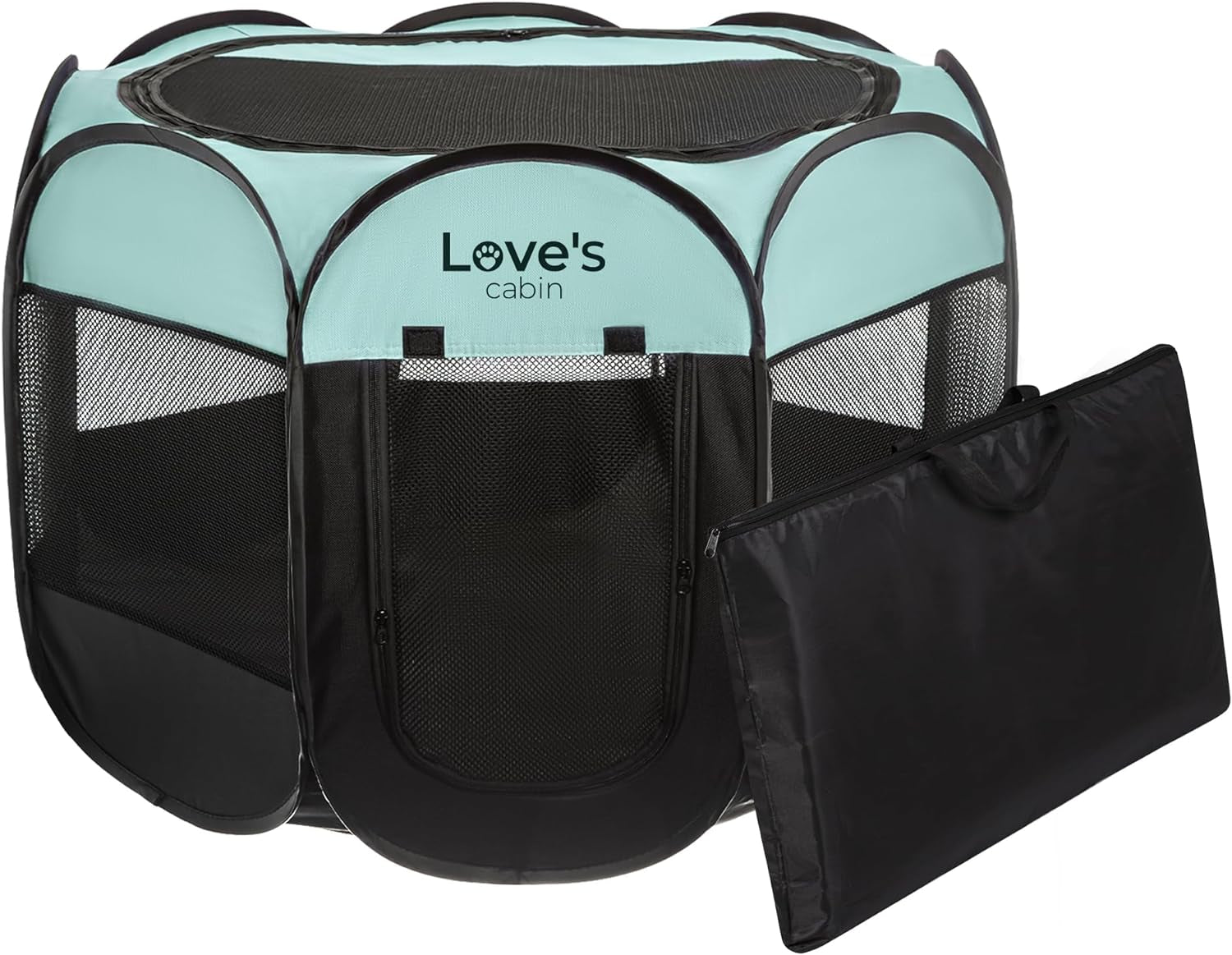 Love's Cabin Portable Playpen for Small Dogs & Cats - Foldable, Indoor/Outdoor Pet Tent with Zipper Top & Carry Case, Gray