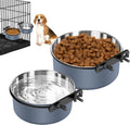 No-Spill Stainless Steel Dog Crate Bowls 2-Pack – Mountable Hanging Kennel Feeder Dishes for Water & Food