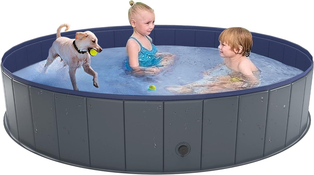 Niubya Foldable Dog Pool, Hard Plastic, Collapsible, 64x12" for Indoor/Outdoor