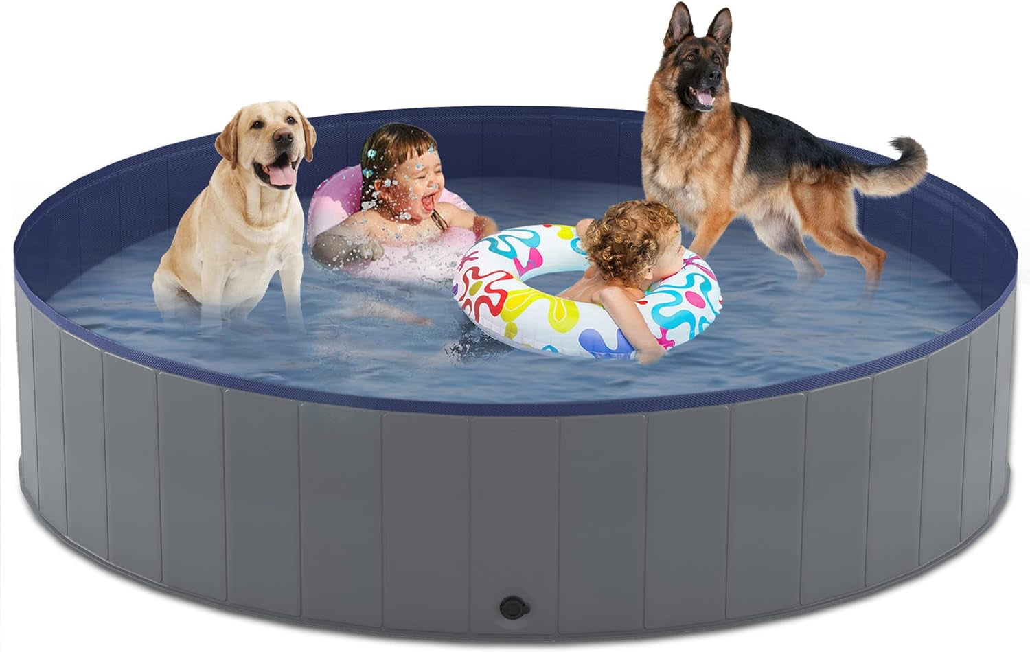 Niubya Foldable Dog Pool, Hard Plastic, Collapsible, 64x12" for Indoor/Outdoor