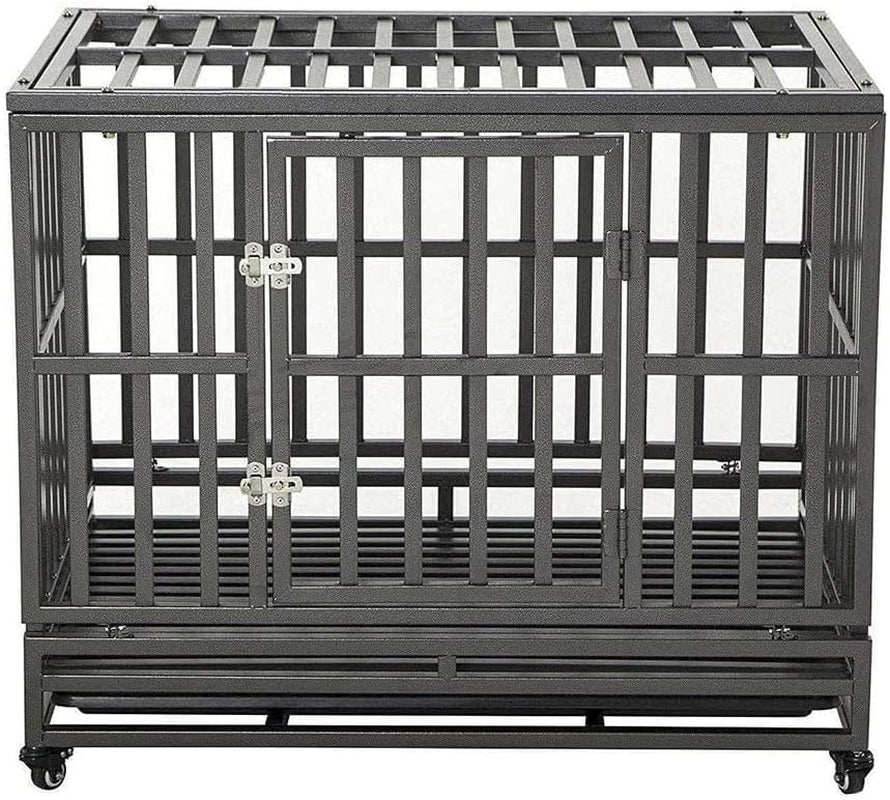 LUCKUP Heavy Duty Dog Cage Metal Kennel and Crate for Medium and Large Dogs, Pet Playpen with Four Wheels,Easy to Install,46 Inch,Black … …