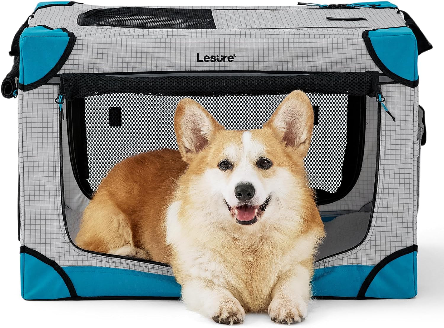 Lesure Soft Collapsible Dog Crate – 4-Door Portable Foldable Travel Kennel with Durable Mesh for Large Dogs, Indoor & Outdoor Use