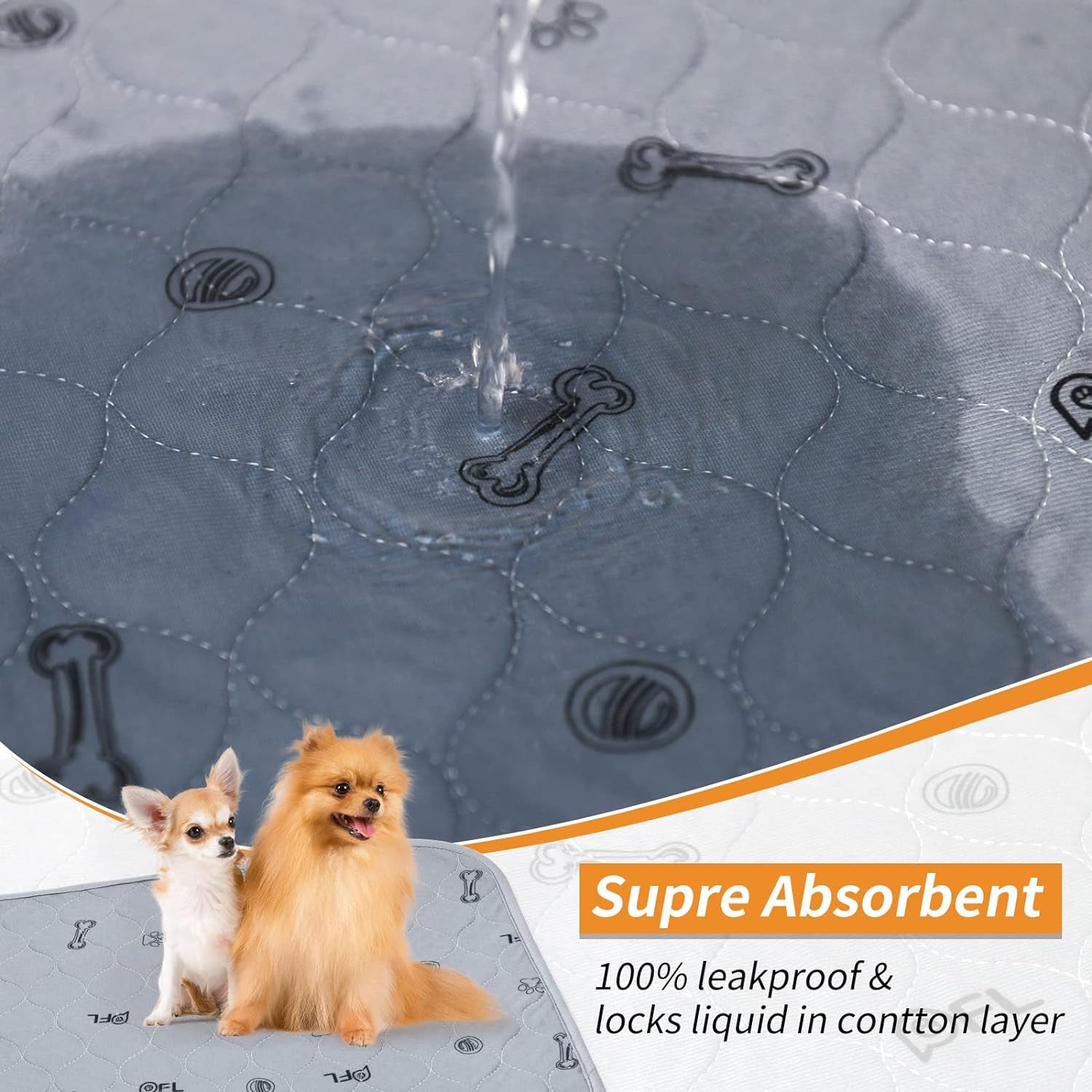 Washable Puppy Pads – Absorbent, Reusable Non-Slip Dog Pee Pads with Bone Print