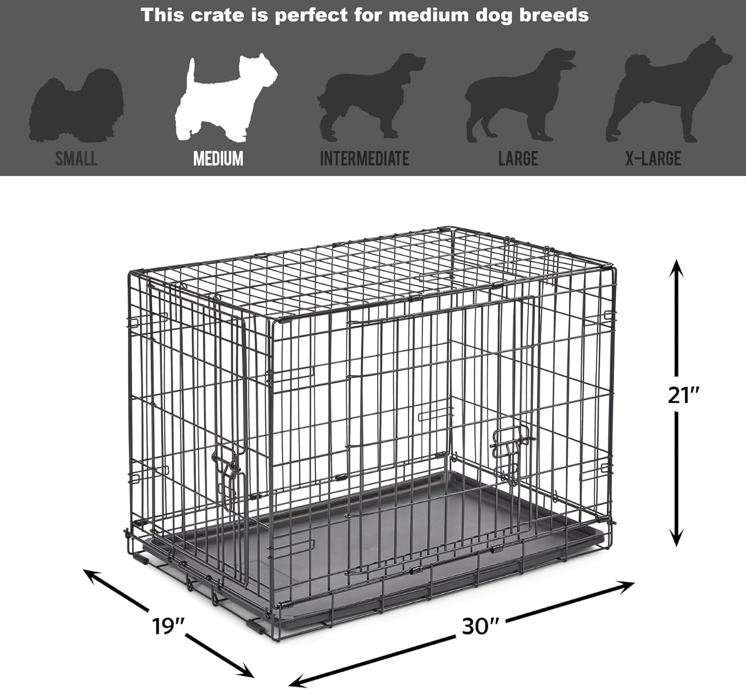 Double Door Enhanced Dog Crate – Metal Dog Kennel with Leak-Proof Pan, Floor Protecting Feet, Various Sizes