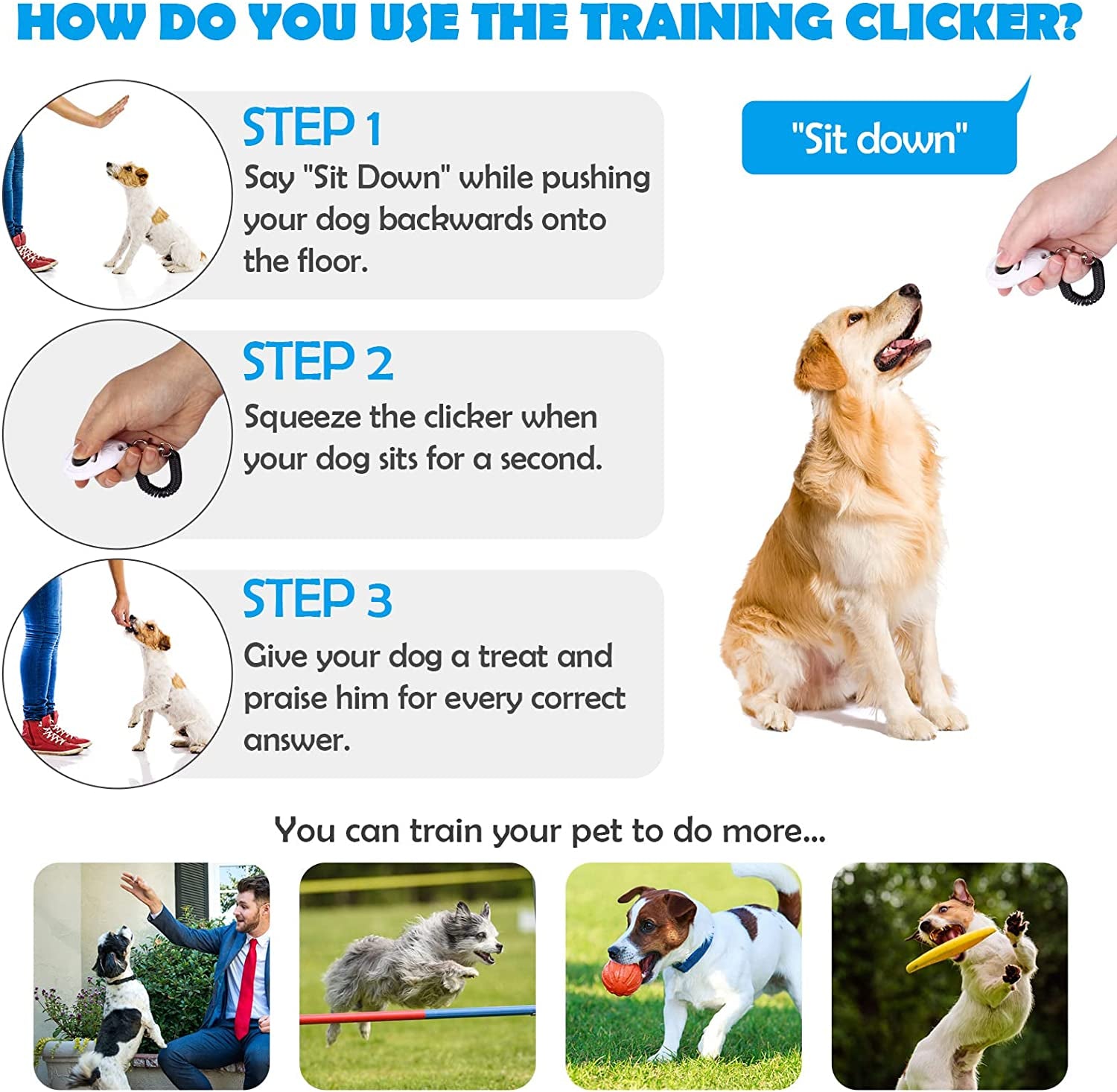 OYEFLY Dog Training Clicker 2-Pack: With Wrist Strap, Lightweight, Blue and White