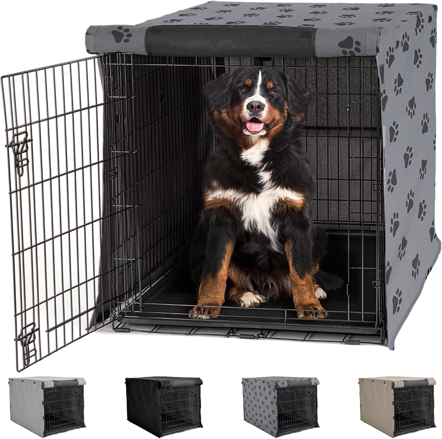 Gorilla Grip Heavy Duty Dog Crate Cover - Privacy Cover with Mesh Windows, Fits 30" Wire Crates, Washable, Paw Design