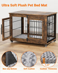 Wooden Dog Crate Furniture with Cushion – Stylish Double-Door Indoor Kennel, Wheeled Side Table for Small-Medium Dogs Up to 45 Lbs