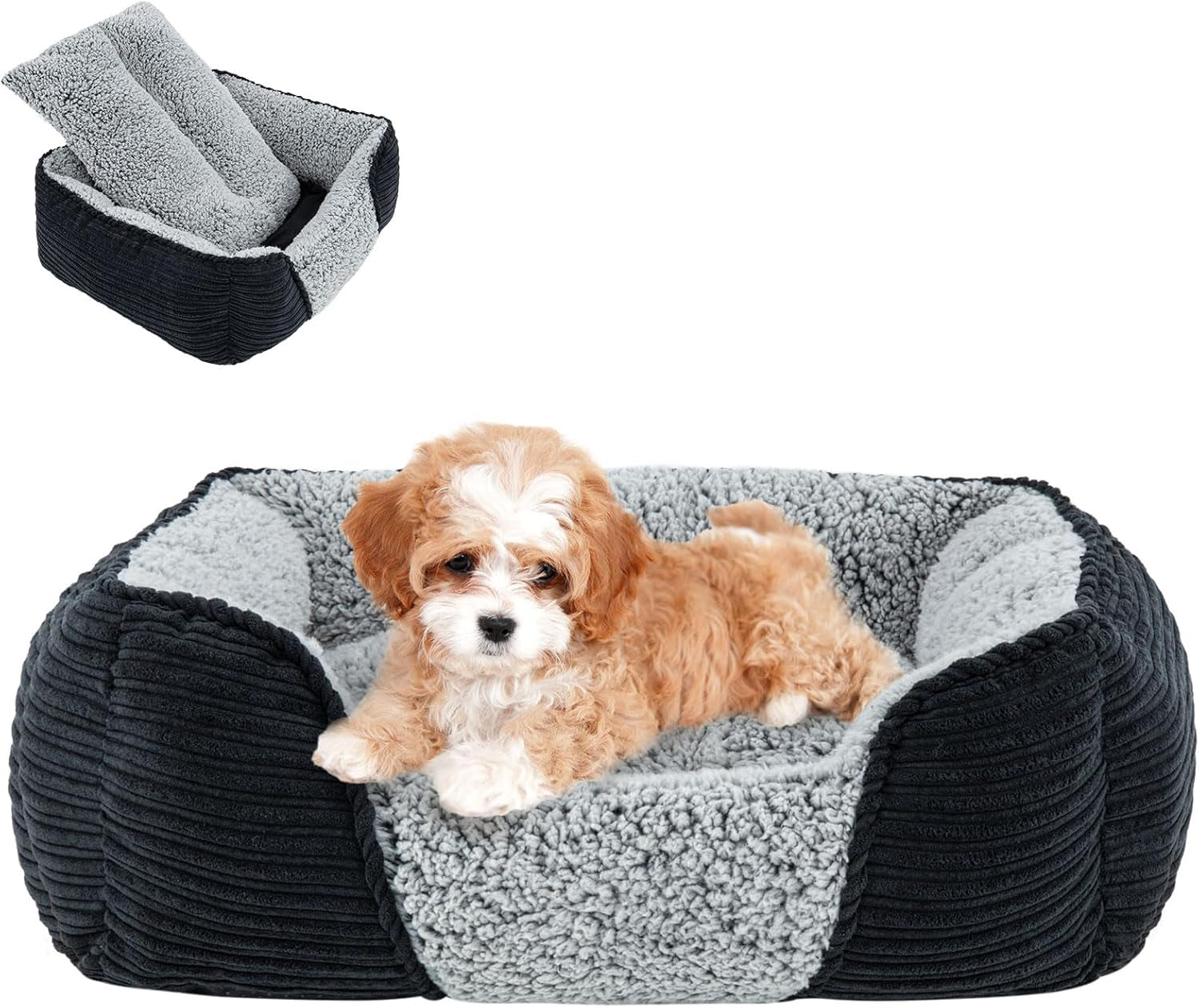 Miguel Washable Dog Bed with Removable Cushion – Easy-to-Wash Small Dog Sofa Bed, Anti-Slip Bottom & Bolstered Calming Cuddle Design