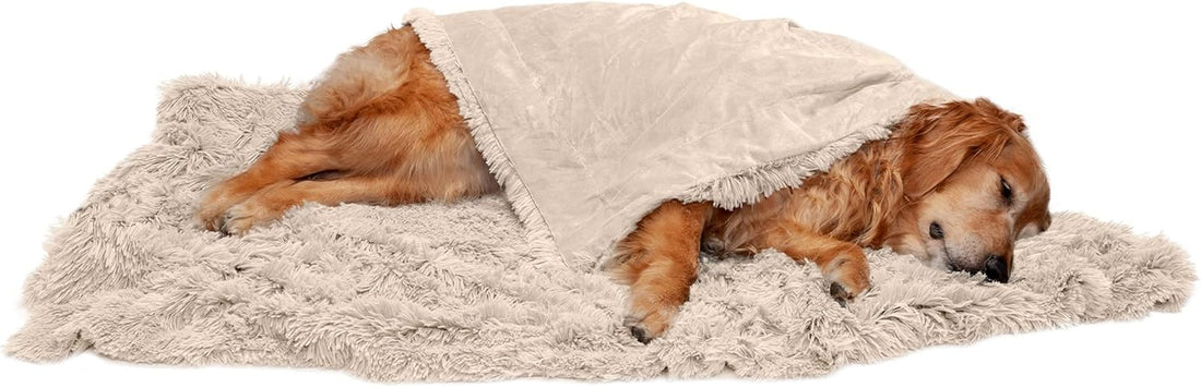 Waterproof Calming Dog Blanket – Plush Faux Fur & Velvet Furniture Protector, Washable, Extra Large Size for Dogs, Taupe