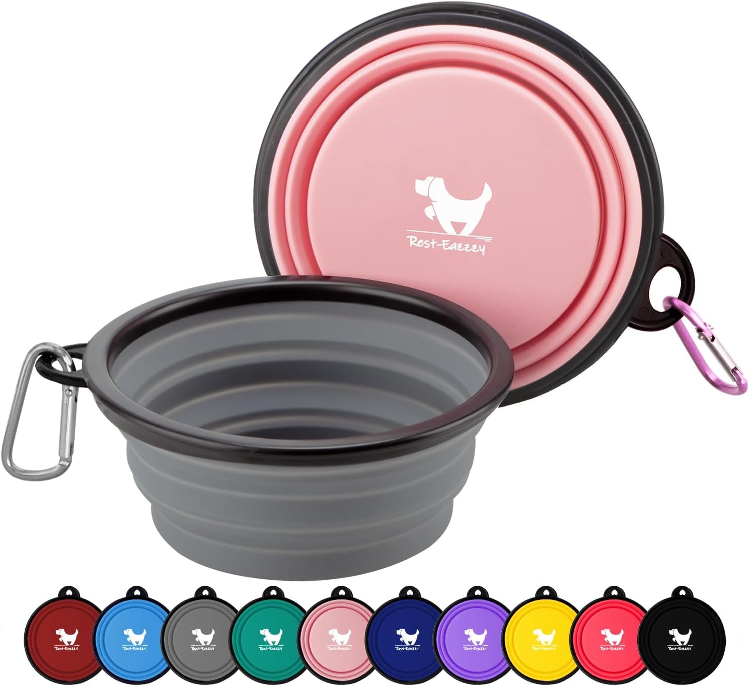 2-Pack Collapsible Dog Bowls with Carabiners: Portable, BPA-Free for Travel & Outdoor Activities