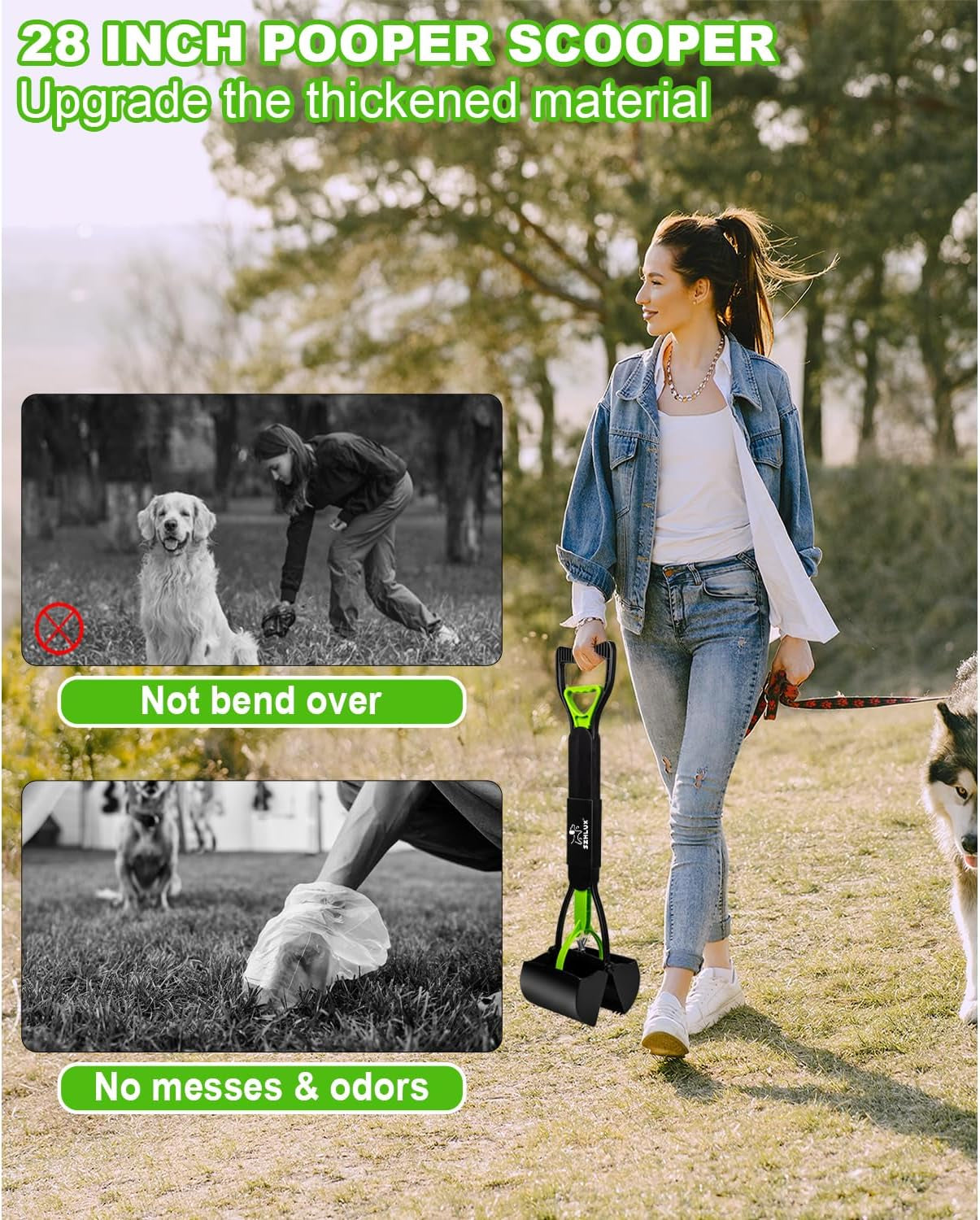 Foldable Dog Pooper Scooper, 28" Durable & Unbreakable Scooper with Strong Spring