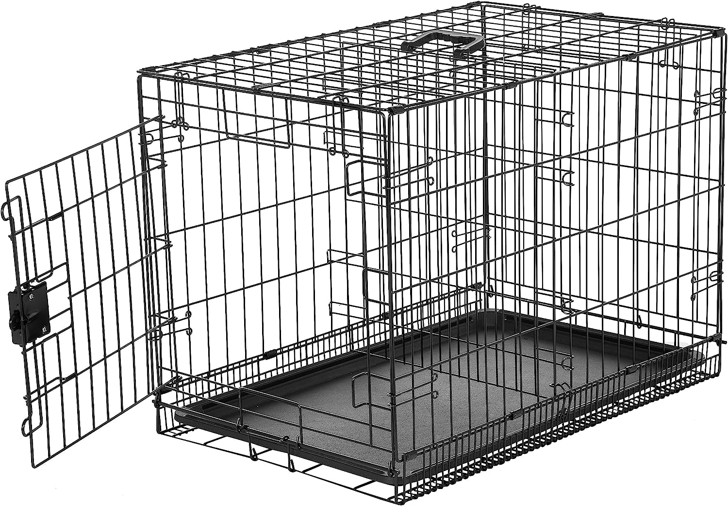 24-Inch Foldable Metal Dog Crate with Tray - Durable Single Door Wire Kennel from Amazon Basics, Black