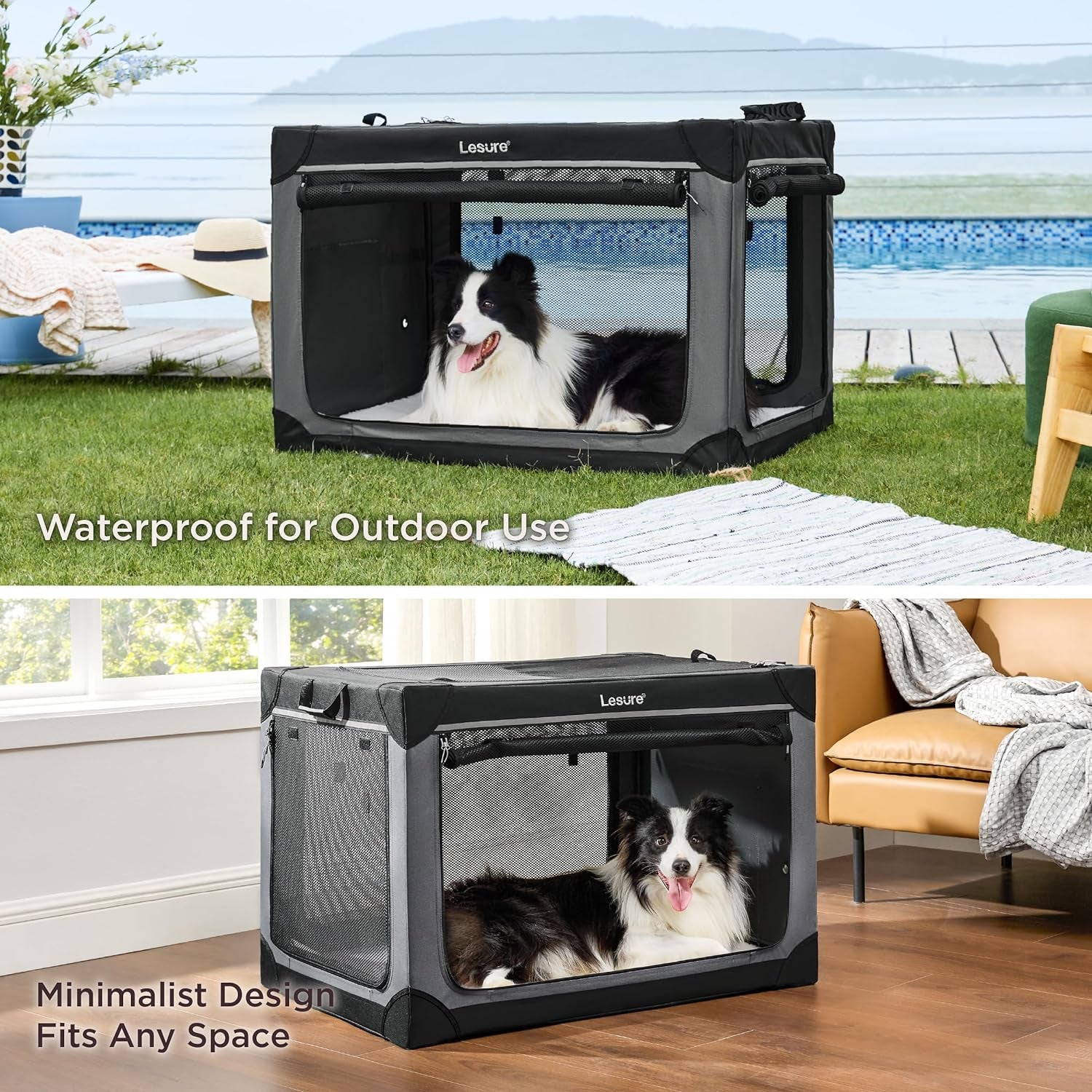 Lesure Soft Collapsible Dog Crate – 4-Door Portable Foldable Travel Kennel with Durable Mesh for Large Dogs, Indoor & Outdoor Use