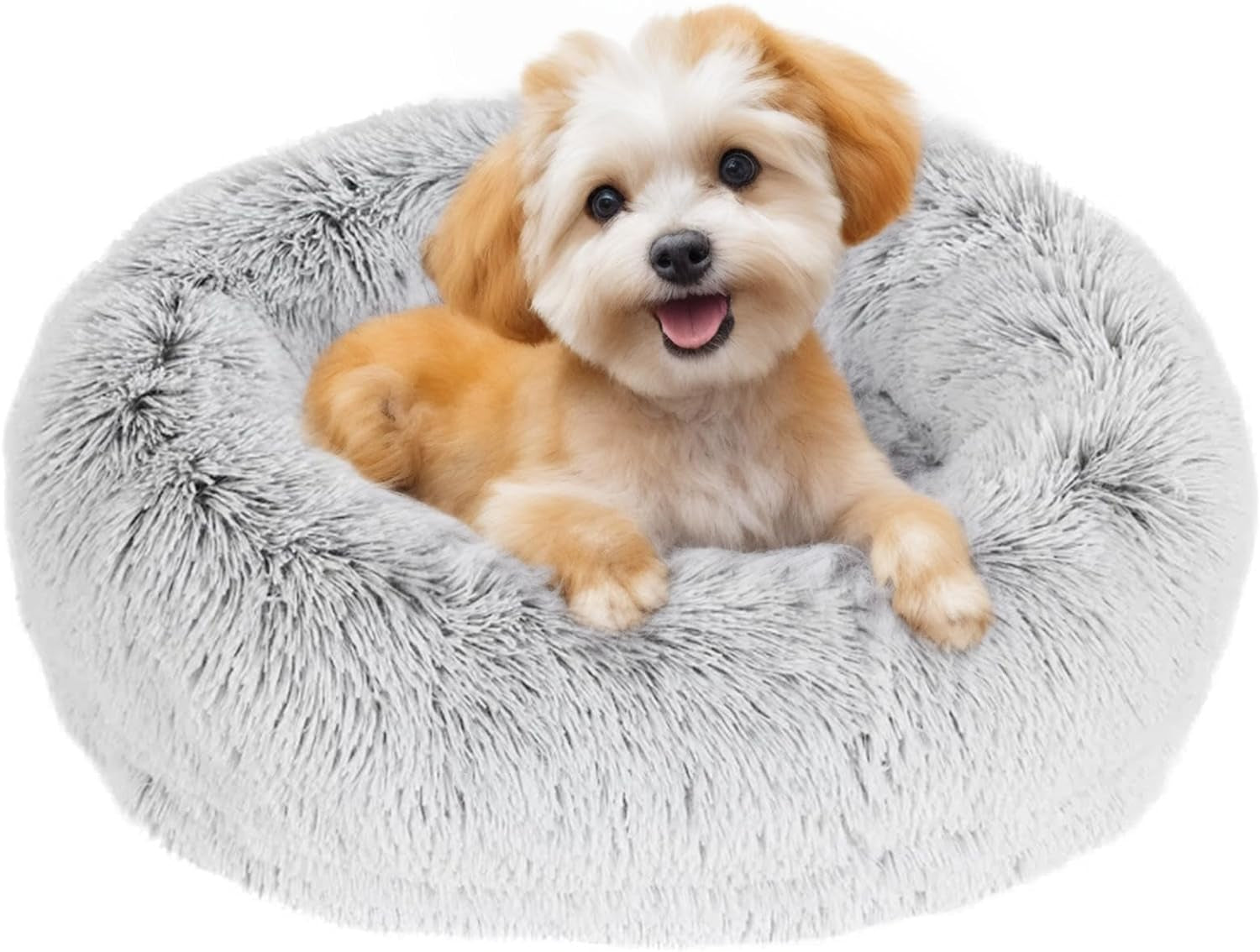 JOLLYVOGUE Calming Donut Pet Bed: Anti-Anxiety, Washable, Fluffy Cuddler, Various Sizes