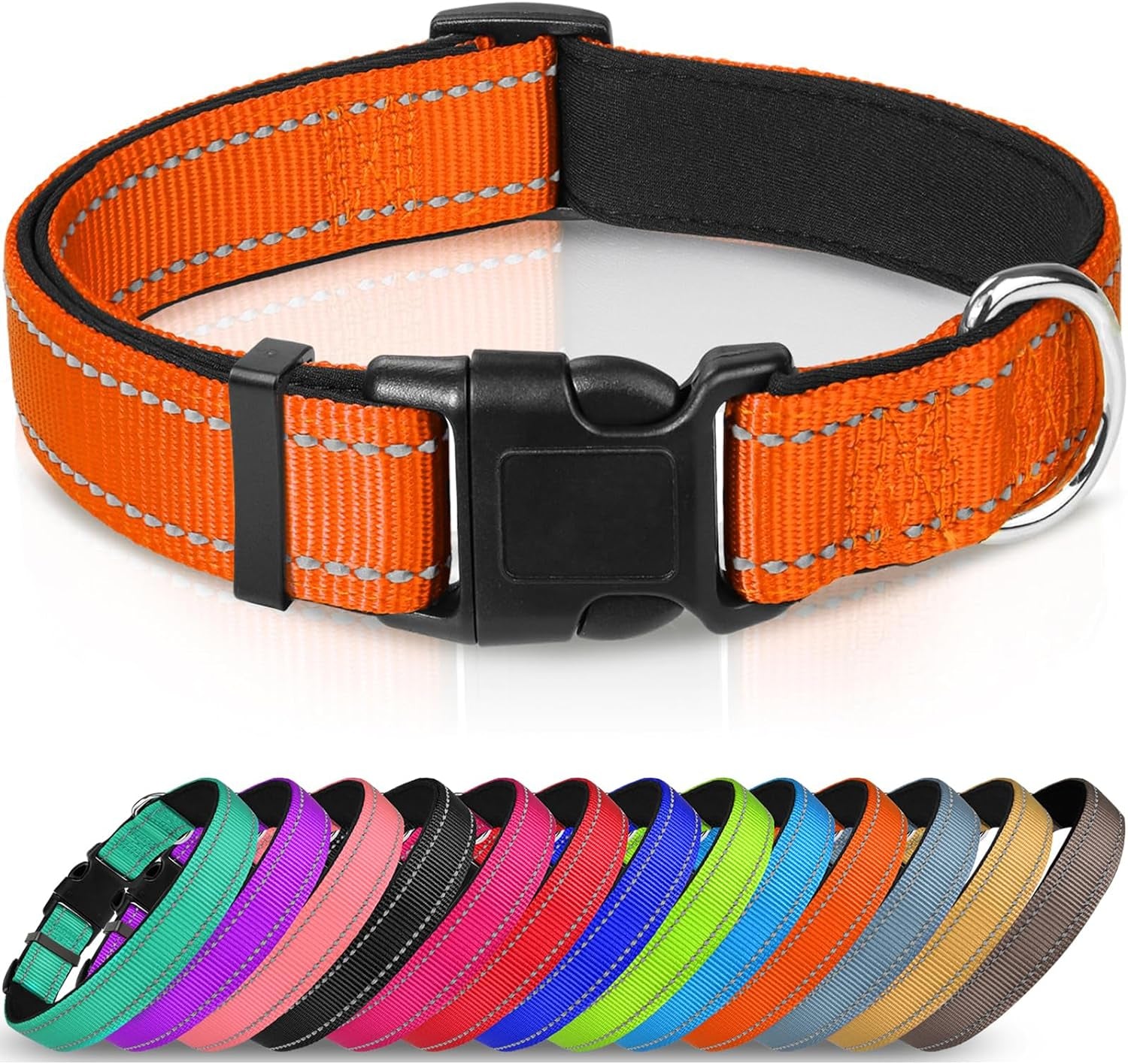 Joytale Large Reflective Dog Collar: Soft Neoprene Padded, Breathable Nylon, Adjustable, Teal