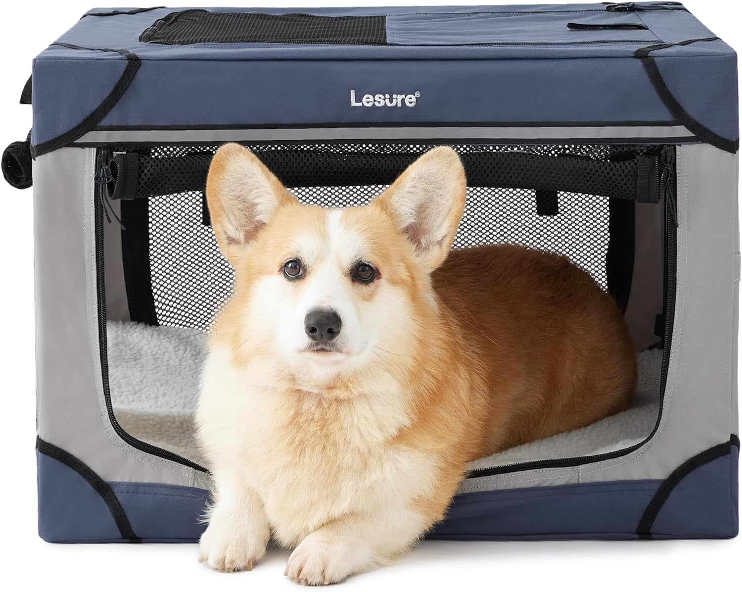 Lesure Soft Collapsible Dog Crate – 4-Door Portable Foldable Travel Kennel with Durable Mesh for Large Dogs, Indoor & Outdoor Use