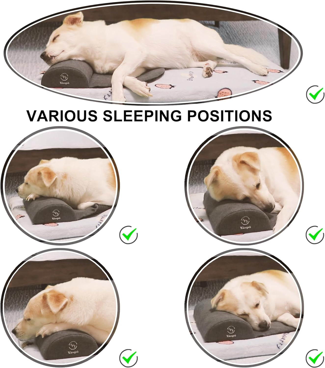 Large Dog Bolster Pillow/Headrest, High Resilience Foam for Cervical Neck Support, Machine Washable Cover