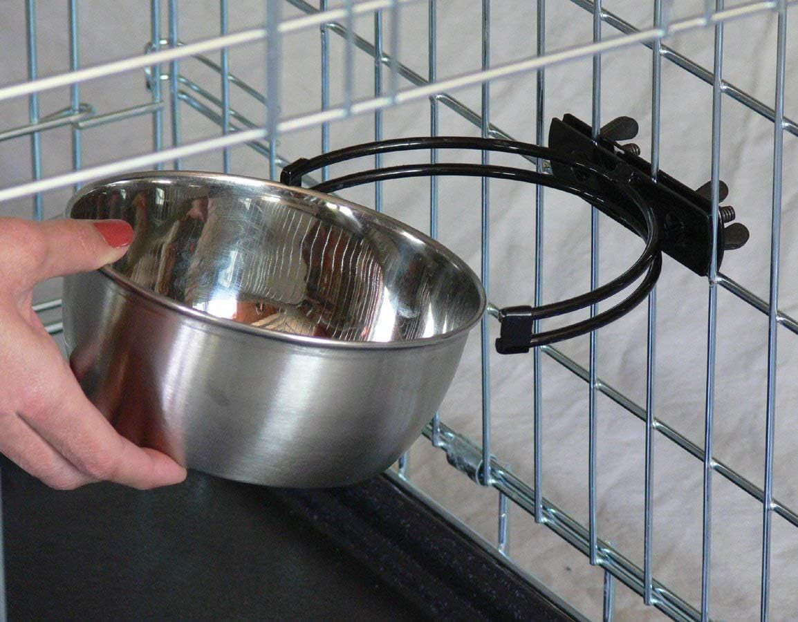 Midwest Homes Snap'y Fit Stainless Steel Pet Bowl – 1 Quart Food & Water Dish, Secure Mount for Crates, Durable, Easy to Clean