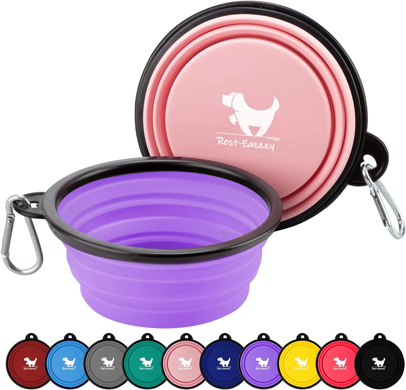 2-Pack Collapsible Dog Bowls with Carabiners: Portable, BPA-Free for Travel & Outdoor Activities