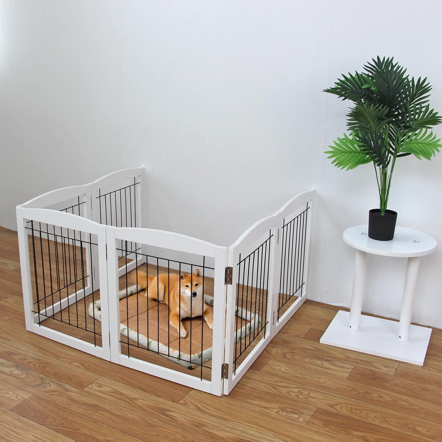 Freestanding Foldable Dog Gate - Extra Wide 3 Panel Wooden Pet Gate for Indoor Use, Tall Puppy Barrier for Doorways & Stairs