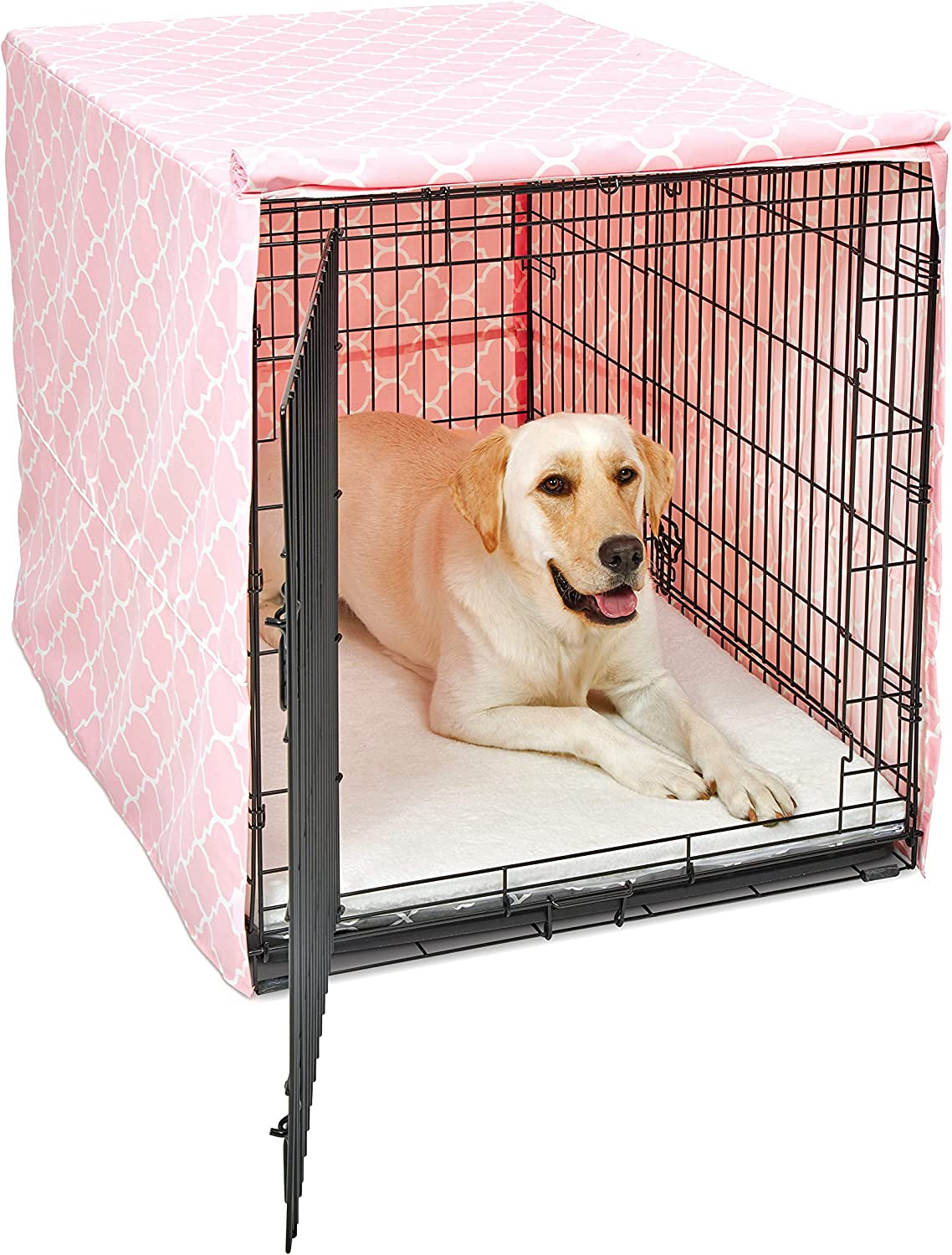 Stylish 24" Pink Dog Crate Cover with Teflon Protector – Fits Midwest Crates, Durable Designer Pattern, Easy to Clean for Cozy & Protected Dog Space