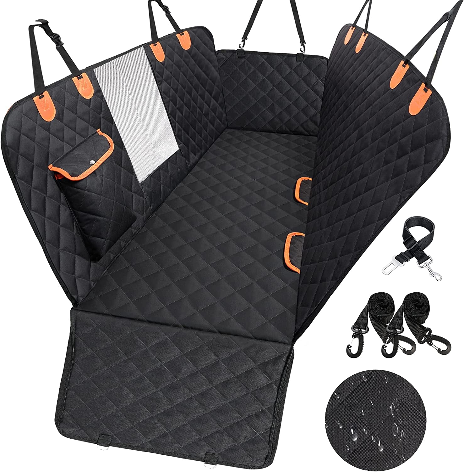Dog Car Seat Cover for Back Seat - 54" W X 58" L Waterproof, Nonslip, Scratchproof Hammock with Mesh Window