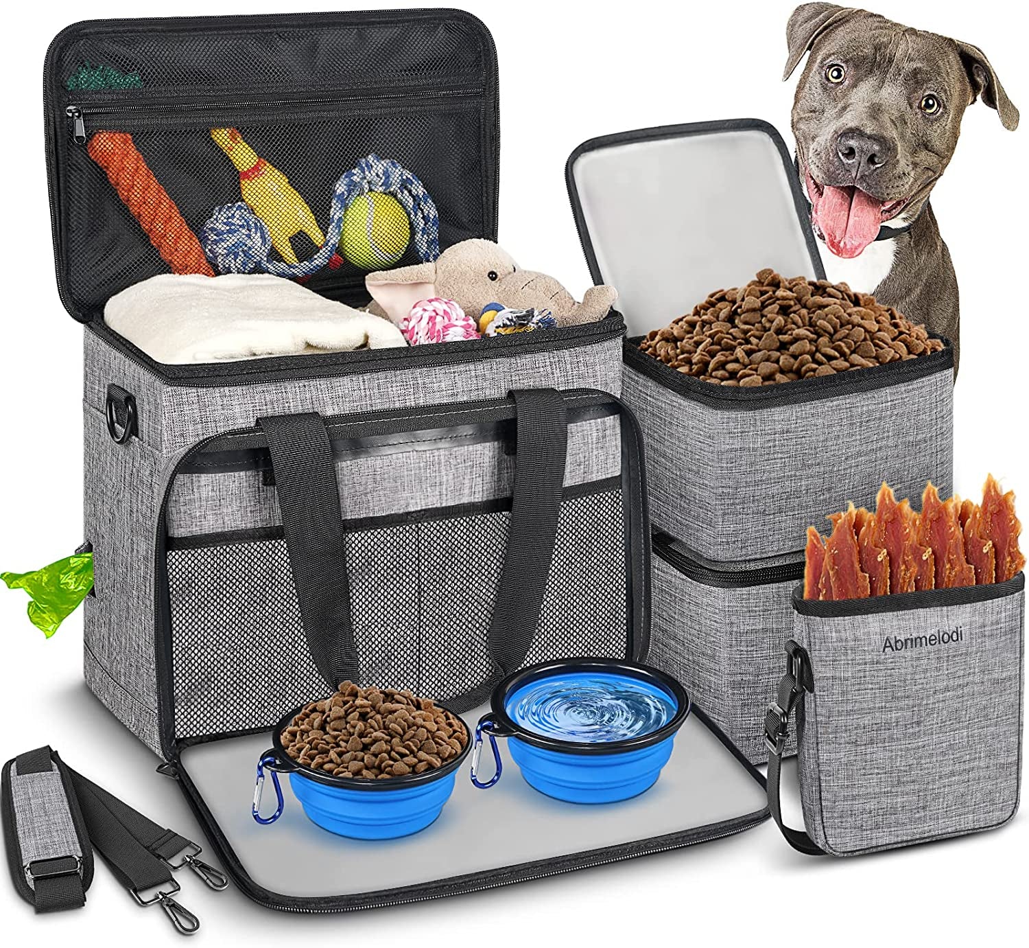 6-Piece Dog Travel Kit: Includes 2 Food Containers, Organizer, 2 Bowls, Treat Pouch