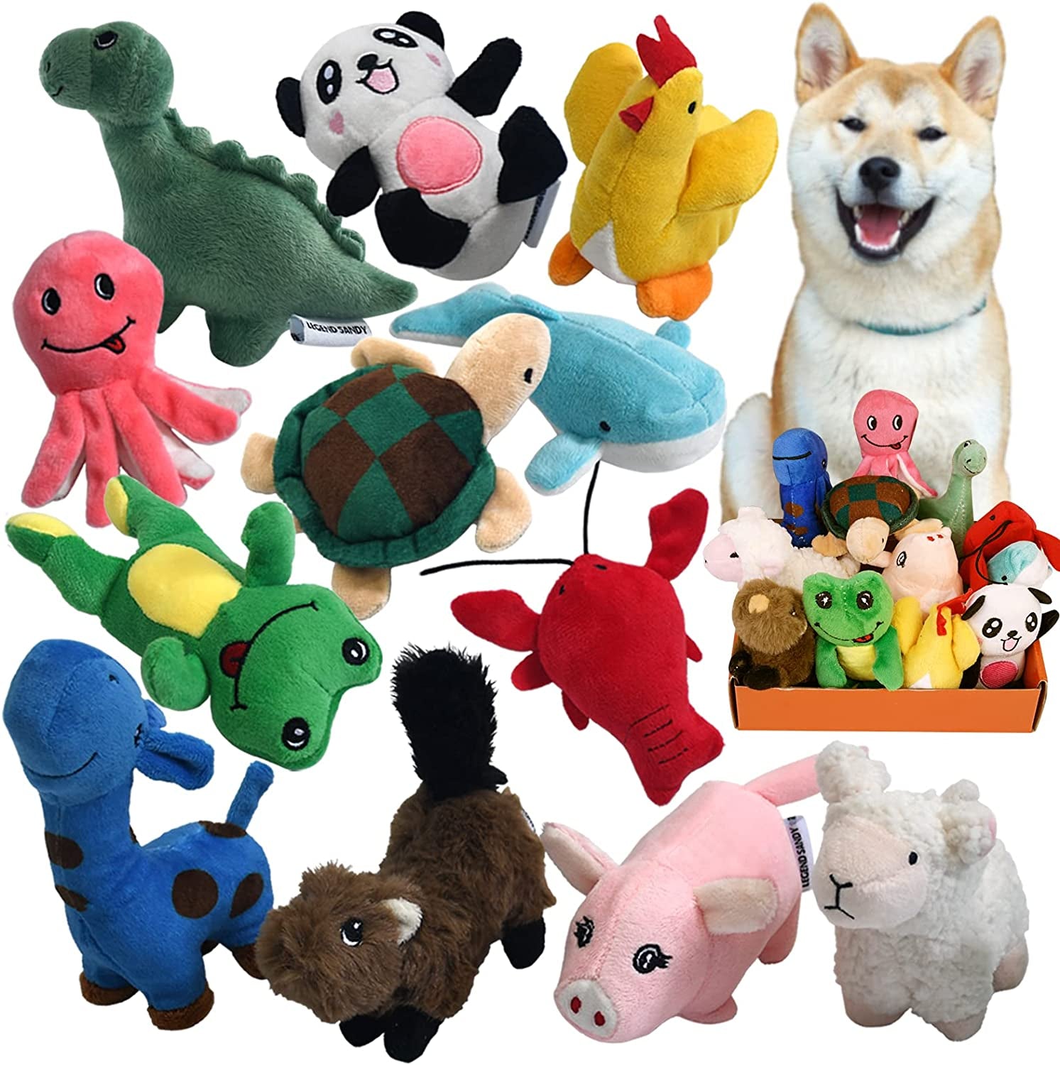 LEGEND SANDY Squeaky Plush Dog Toy Pack: 12 Small Chew Toys with Squeakers for Puppies