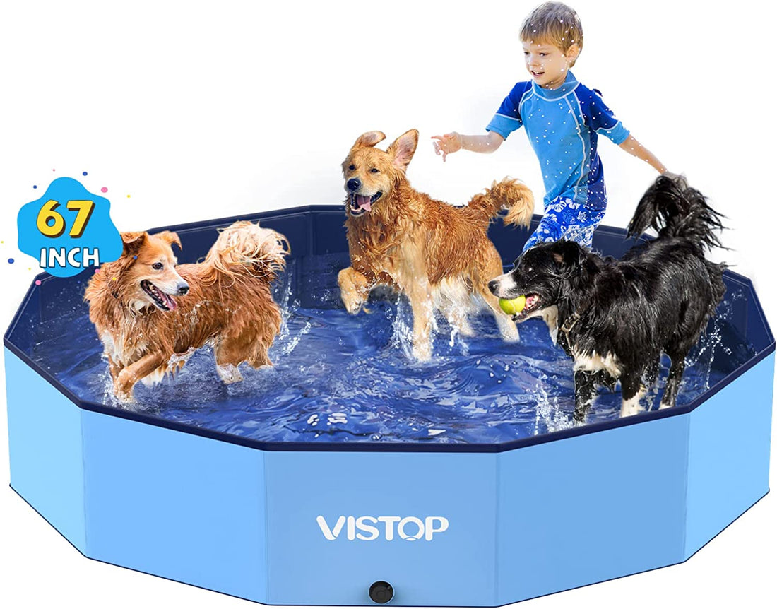 VISTOP XXL Foldable Dog Pool: Hard Plastic, Portable, 67"D x 11.8"H, Blue