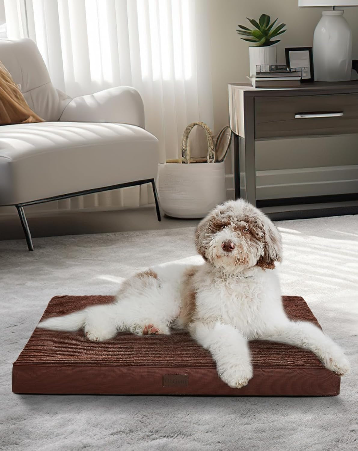 Large Orthopedic Grey Dog Bed: Egg Crate Foam, Non-Slip, Waterproof, Washable Cover