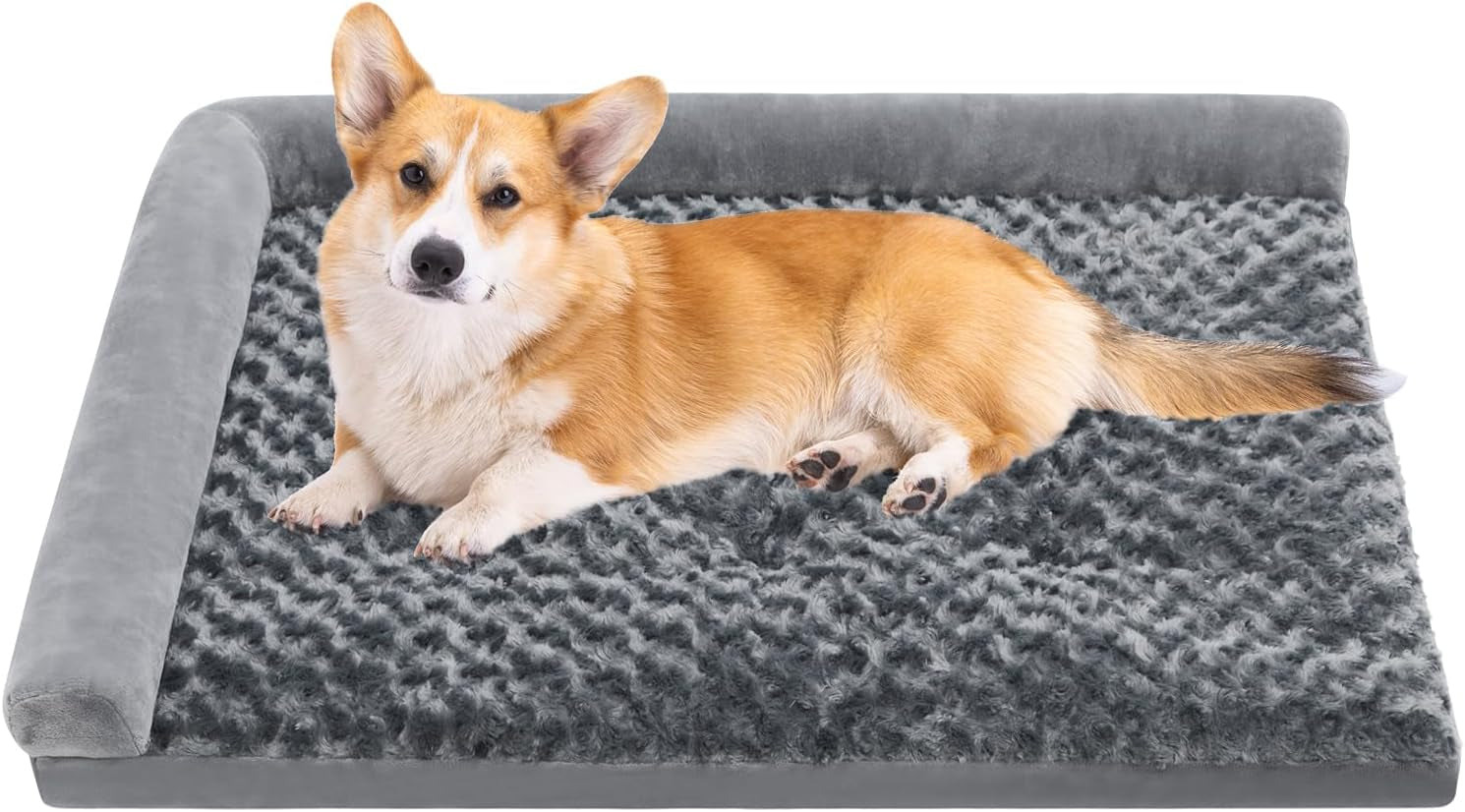 XL Washable Dog Bed with L-Shaped Bolster and Non-Skid Bottom for Large Dogs - 40x32 Inch