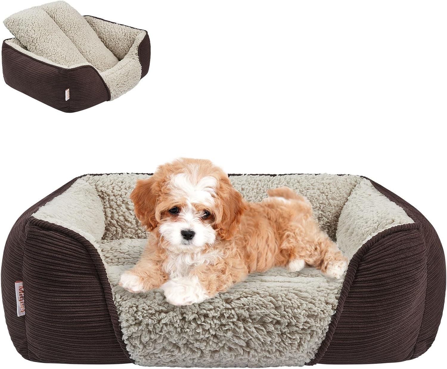 Miguel Washable Dog Bed with Removable Cushion – Easy-to-Wash Small Dog Sofa Bed, Anti-Slip Bottom & Bolstered Calming Cuddle Design