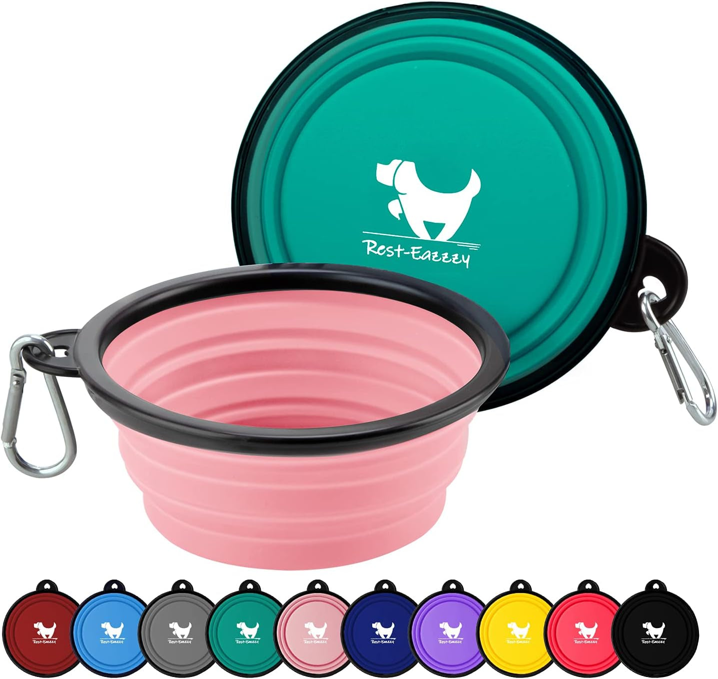 2-Pack Collapsible Dog Bowls with Carabiners: Portable, BPA-Free for Travel & Outdoor Activities