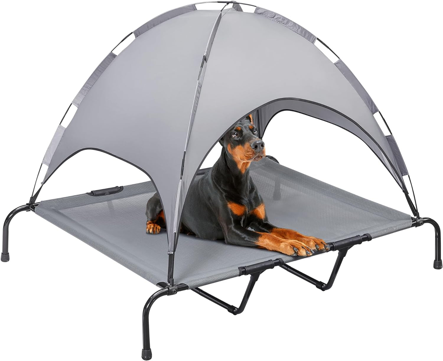 XL Outdoor Elevated Dog Bed with Canopy: Cooling, Portable, Dark Gray, Includes Carrying Bag