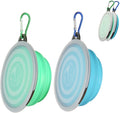 SLSON 2-Pack Collapsible Dog Bowls with Lids: Portable for Travel, Small, Light Blue/Green