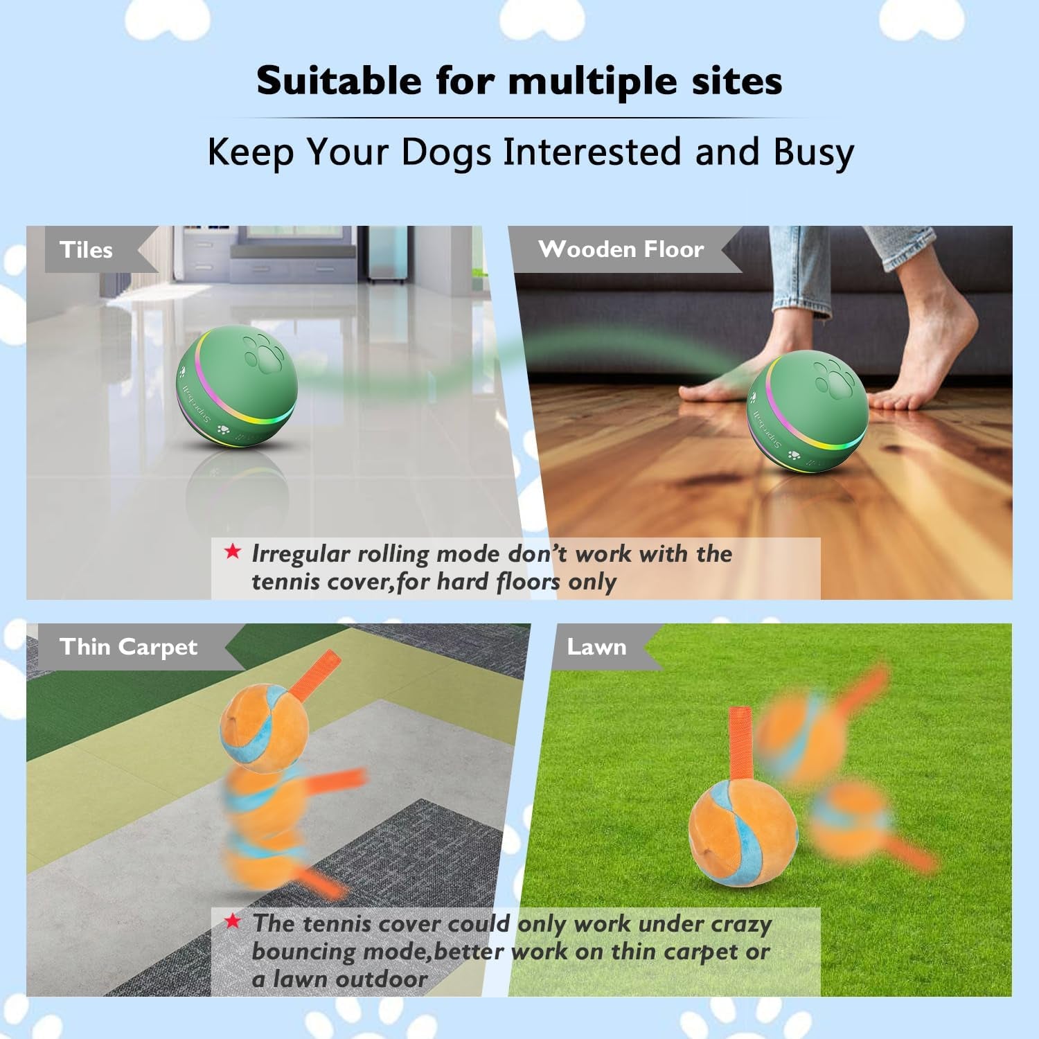 3rd Generation Interactive Dog Balls: Tough, Motion Activated Tennis Ball with Strap for All Dog Sizes