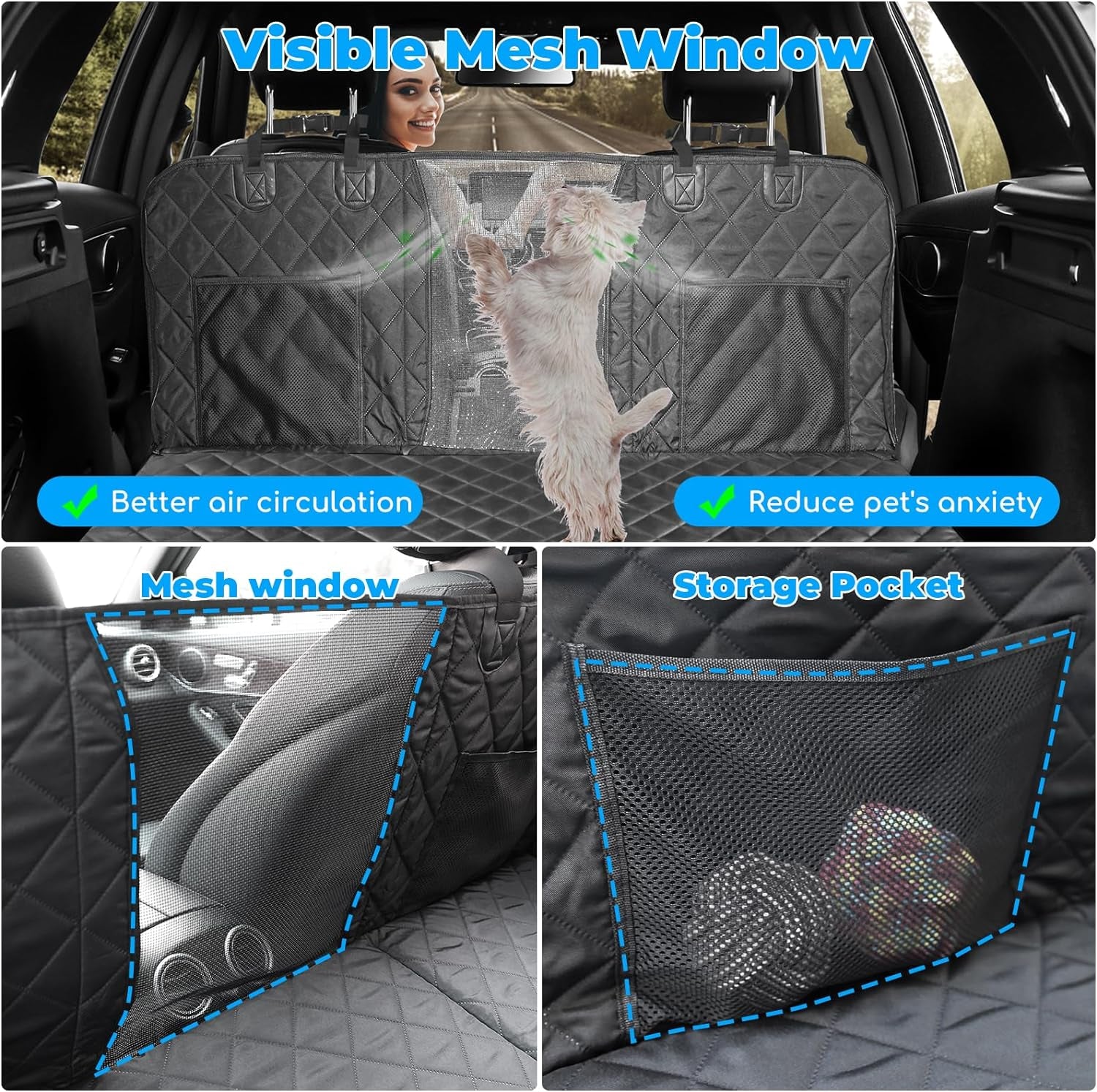 URPOWER Dog Car Seat Extender with Seat Cover: Waterproof Hammock, Mesh Window, Storage Pocket