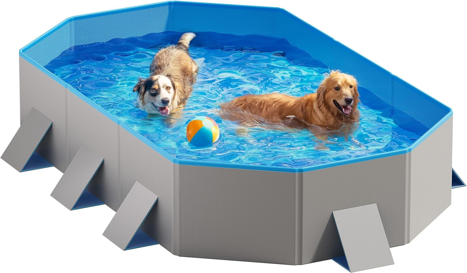 Peteast Foldable Dog Pool, Scratch Resistant, Octagonal, 71"L x 39"W x 12"D, Extra Large, Portable