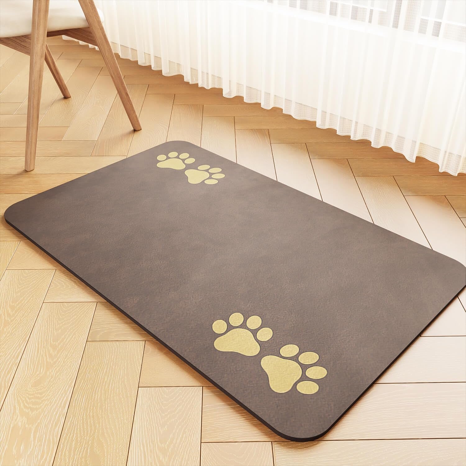 Pet Feeding Mat-Absorbent Pet Placemat for Food and Water Bowl, Dog Food Mat with Waterproof Rubber Backing, No Stains Quick Dry Water Dispenser Mat for Dog and Cat, Dark Gray-12"X20"