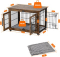 Wooden Dog Crate Furniture with Cushion – Stylish Double-Door Indoor Kennel, Wheeled Side Table for Small-Medium Dogs Up to 45 Lbs